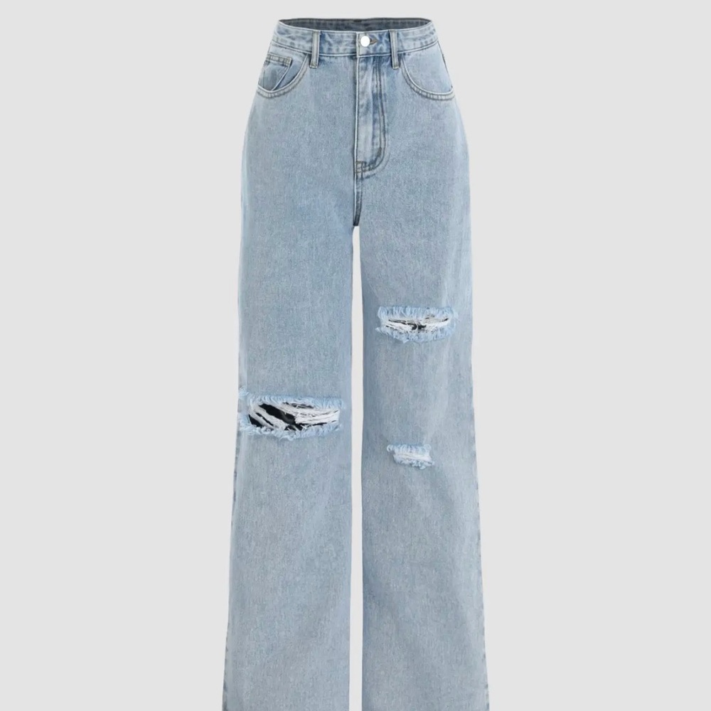 Cider Light Blue Distressed Wide Leg Jeans